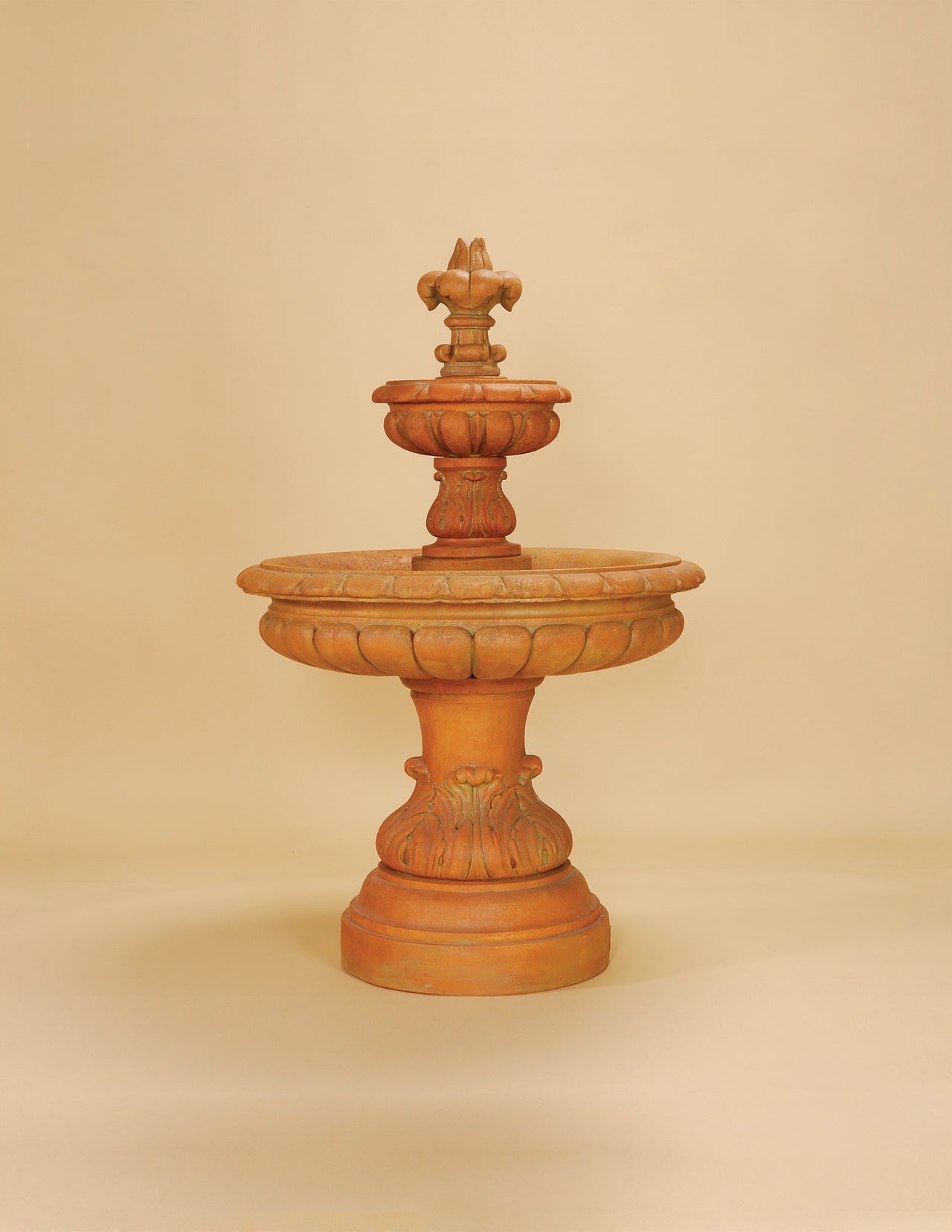 Giglio Two Tier Outdoor Cast Stone Garden Fountain – Classical Elegance with Fleur de Lys Finial