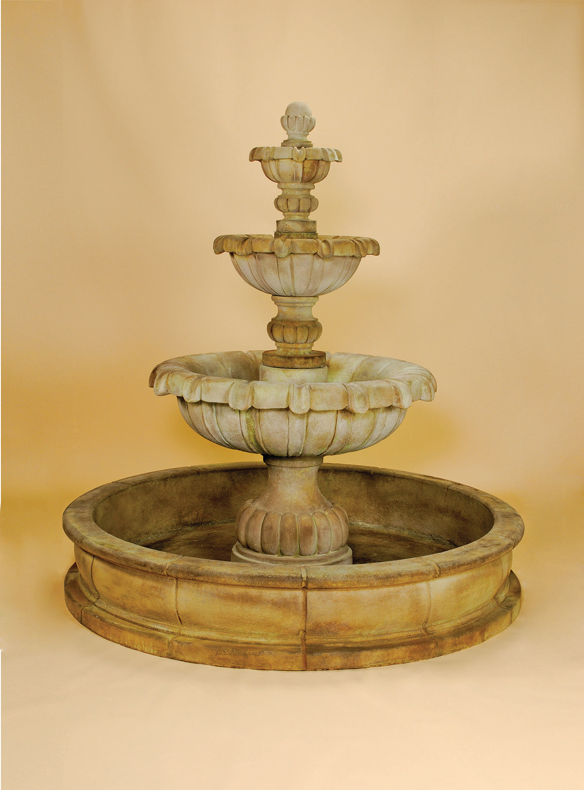 Vistamar Three-Tiered Outdoor Cast Stone Garden Fountain – Grand Waterfall Elegance