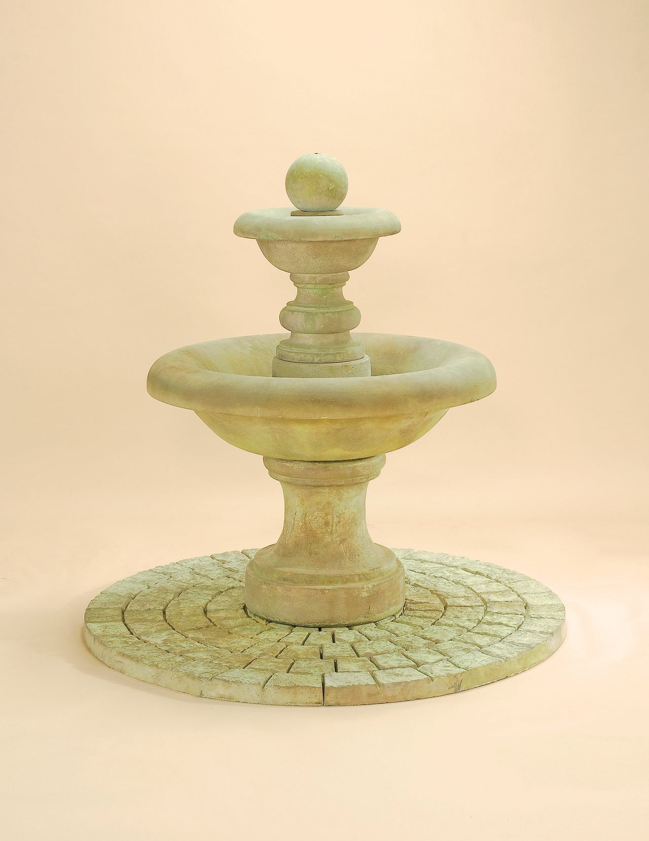 Villa Santini Two-Tier Outdoor Cast Stone Fountain with Ball Finial – Compact Elegance by Giannini