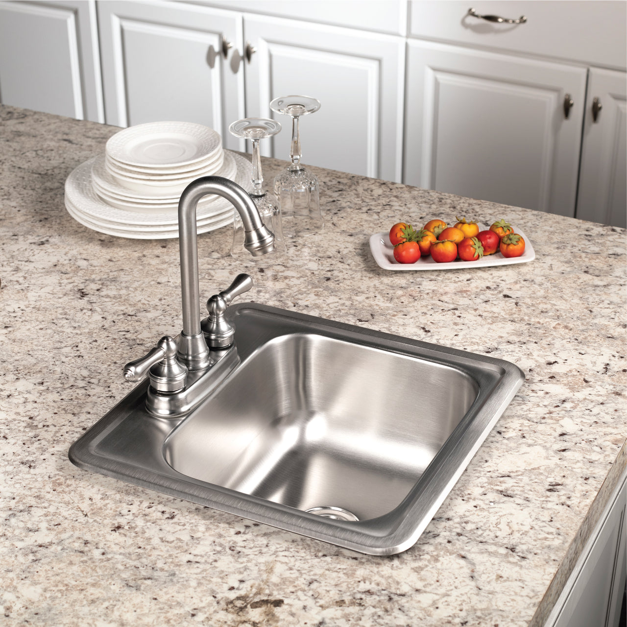 Houzer Hospitality 15 inch Stainless Steel Drop-in Topmount 2-hole Bar and Prep Sink