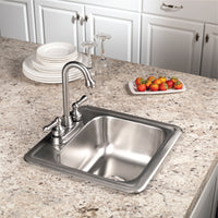 Thumbnail for Houzer Hospitality 15 inch Stainless Steel Drop-in Topmount 2-hole Bar and Prep Sink