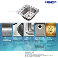 Thumbnail for Houzer Hospitality 15 inch Stainless Steel Drop-in Topmount 2-hole Bar and Prep Sink with Strainer