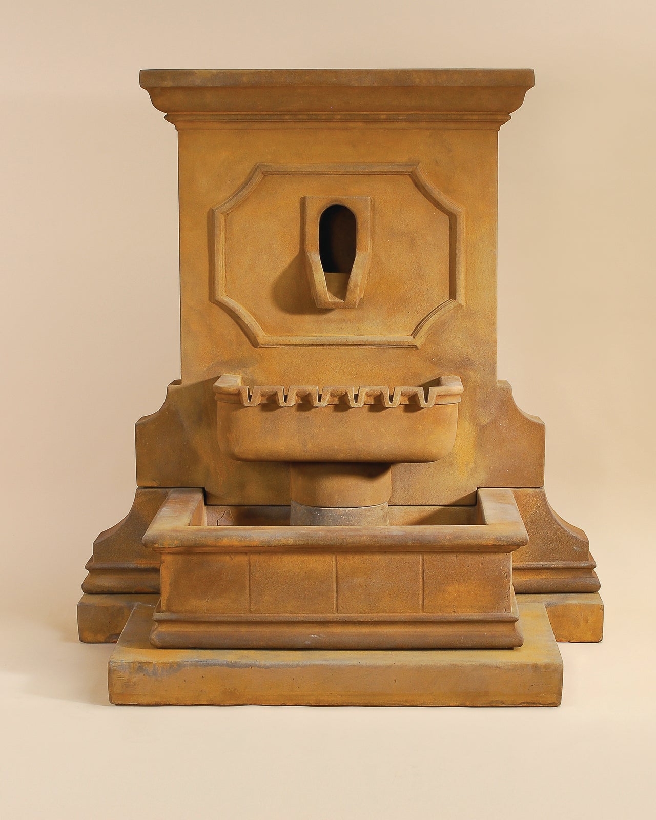Savonna Wall Outdoor Cast Stone Garden Fountain with Step – Spanish Elegance in Stone
