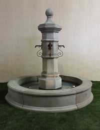 Thumbnail for Octavia Concrete Column Outdoor Fountain with Easy Pond Basin – 4-Spout Cast Stone Centerpiece