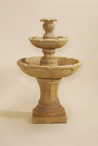 Thumbnail for Velia Two Tier Outdoor Cast Stone Garden Fountain – Small Floral Finial Design