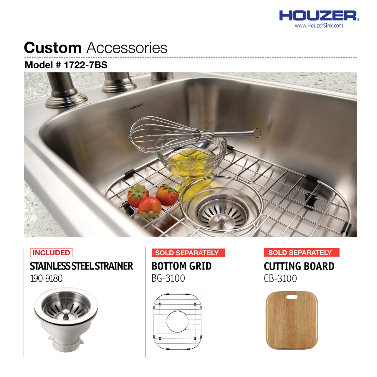 Houzer Hospitality 17 inch Stainless Steel Drop-in Topmount 7 inch Deep 3-hole Large Bar and Prep Sink