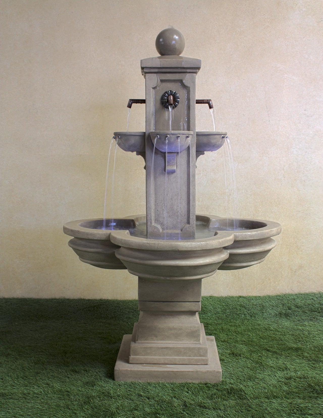 Catalina Terrace Outdoor Cast Stone Garden Fountain with Rustic Spouts and LED Accent