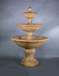 Thumbnail for Tall Cast Stone Outdoor Fountain with Tiered Bowls and Brownstone Finish