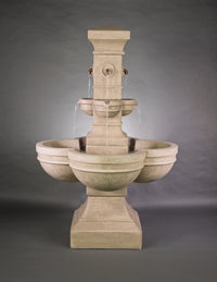 Thumbnail for Grand Tiered Outdoor Cast Stone Fountain with French Limestone Finish and Square Base
