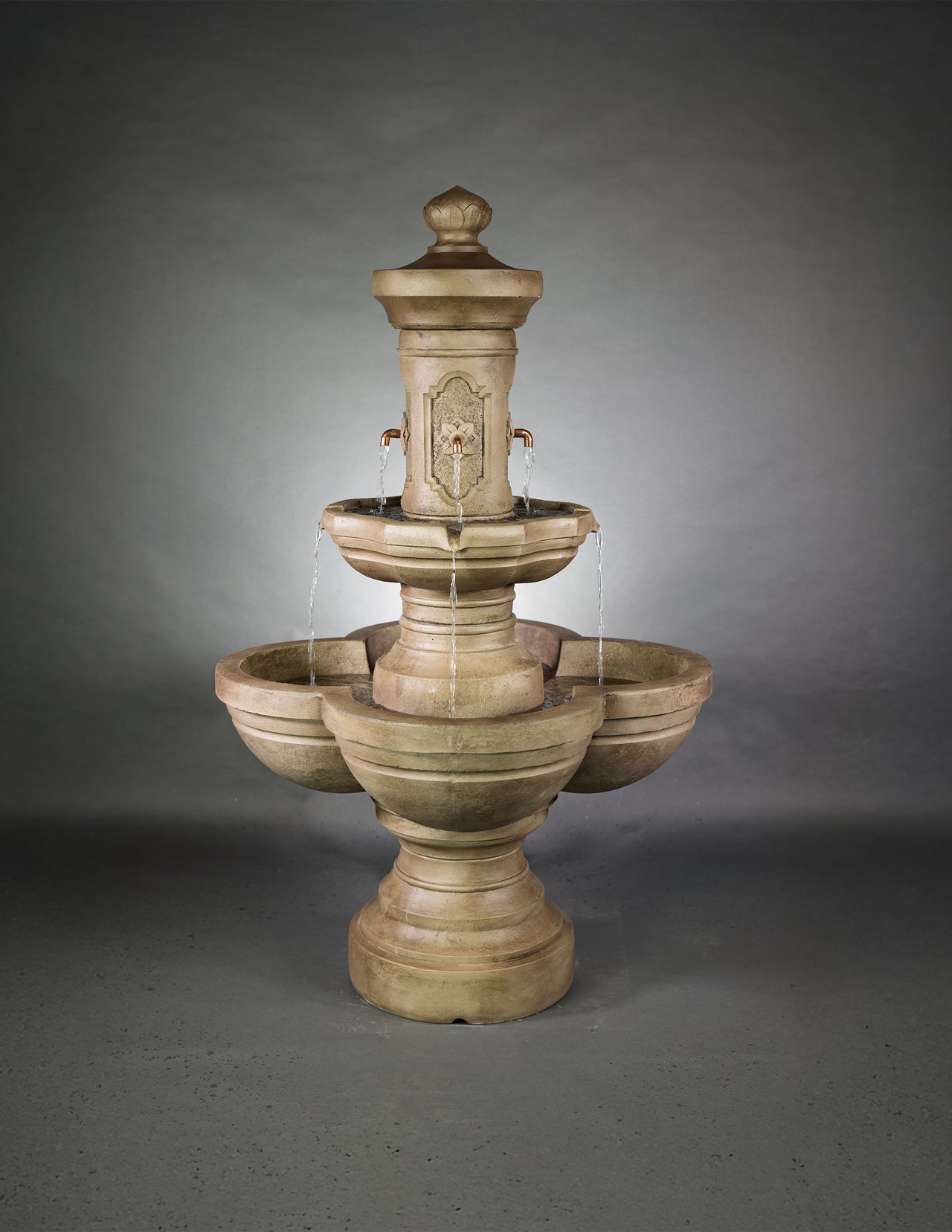 Ponticello Courtyard Outdoor Fountain with Concrete Spout and Elegant Brownstone Finish