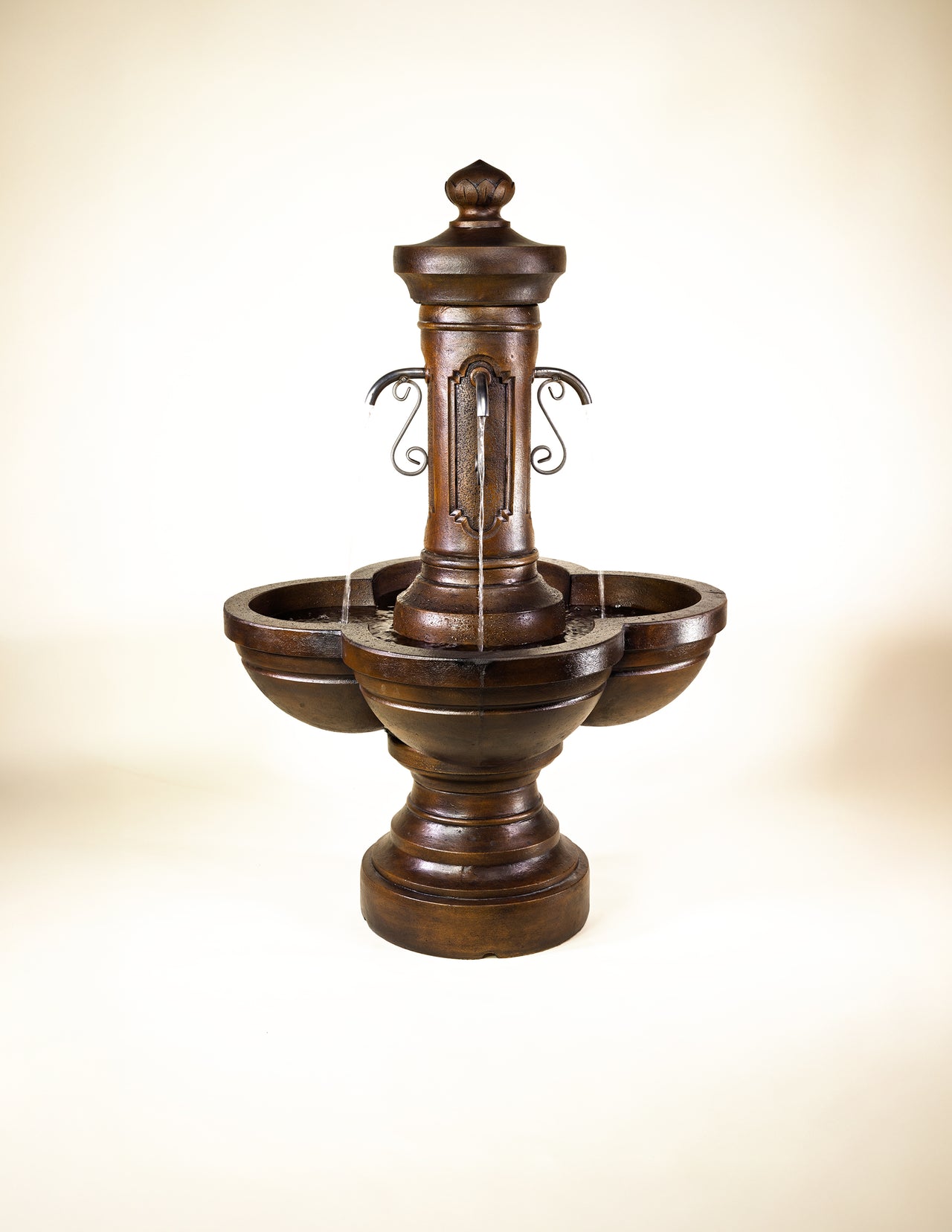 Amalficello Courtyard Fountain with Rustic Iron Spouts and Verona Finish for Timeless Outdoor Elegance