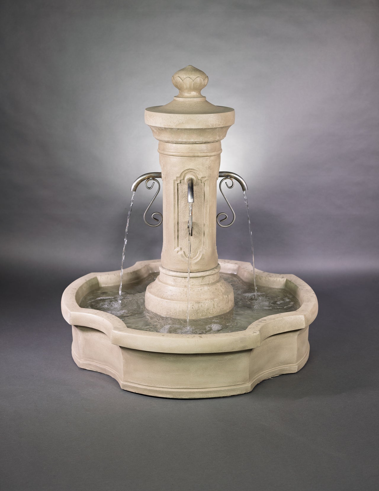 Amalfi Pond Fountain with Concrete Spout in French Limestone Finish – A Refined Centerpiece for Outdoor Serenity