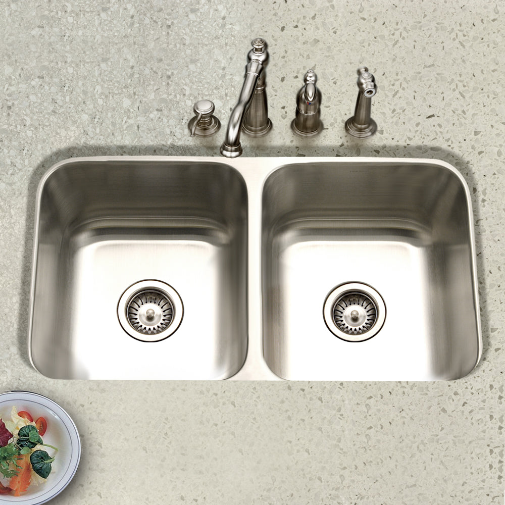 Houzer Eston 31 inch Stainless Steel Undermount 50/50 Double Bowl Kitchen Sink with Strainer & Bottom Grid