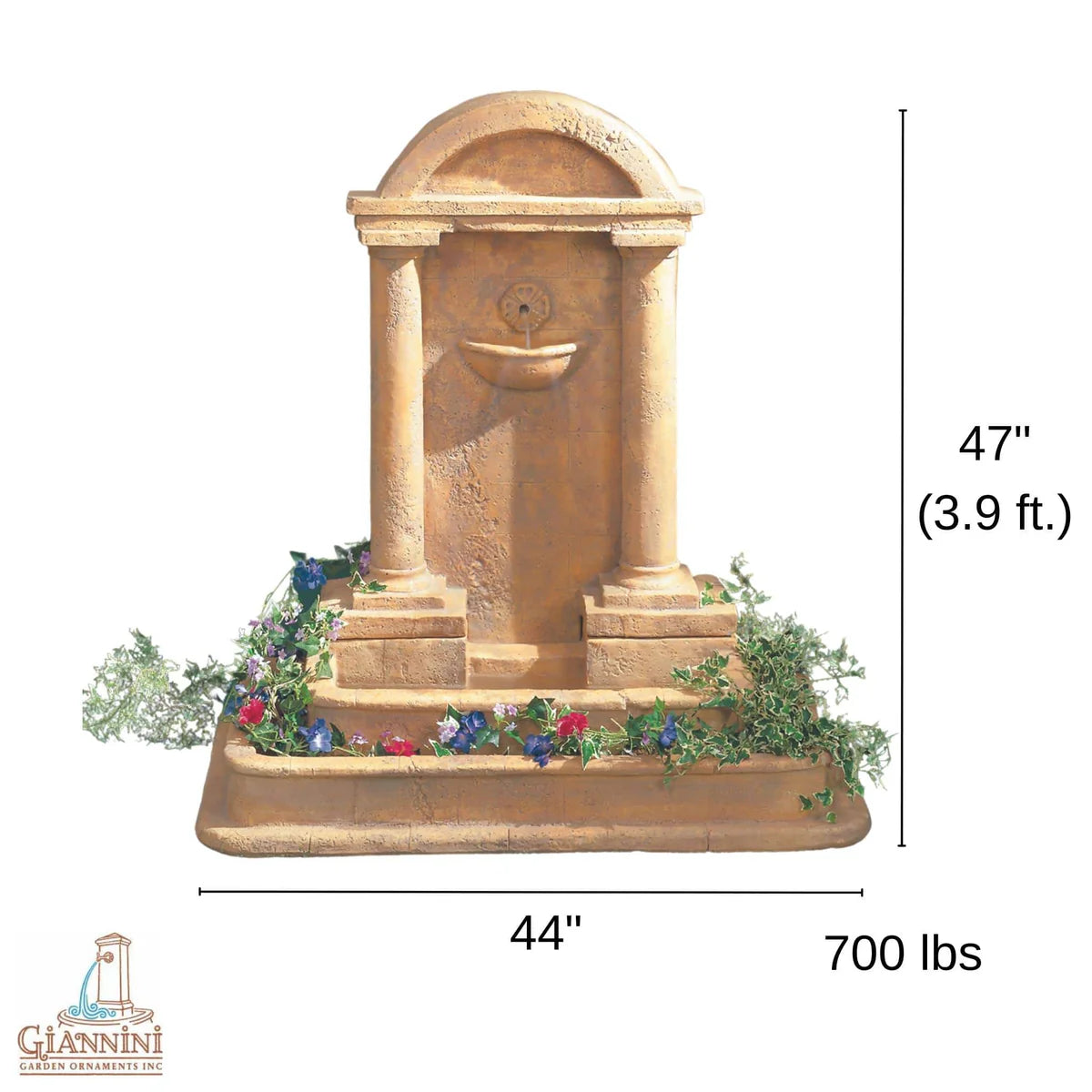 Foro Romano Concrete Wall Fountain W/Planter Around Water Basin With Spout