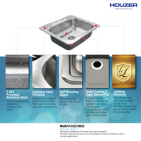 Thumbnail for Houzer Glowtone 25 inch Stainless Steel Drop-in Topmount Single Bowl Deep Kitchen Sink