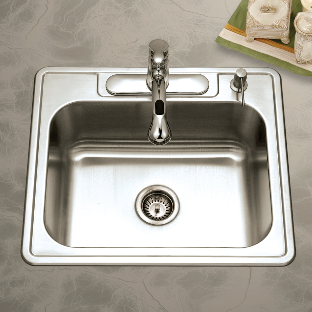 Houzer Glowtone 25 inch Stainless Steel Drop-in Topmount Single Bowl Deep Kitchen Sink with Strainer