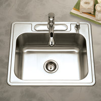Thumbnail for Houzer Glowtone 25 inch Stainless Steel Drop-in Topmount Single Bowl Deep Kitchen Sink