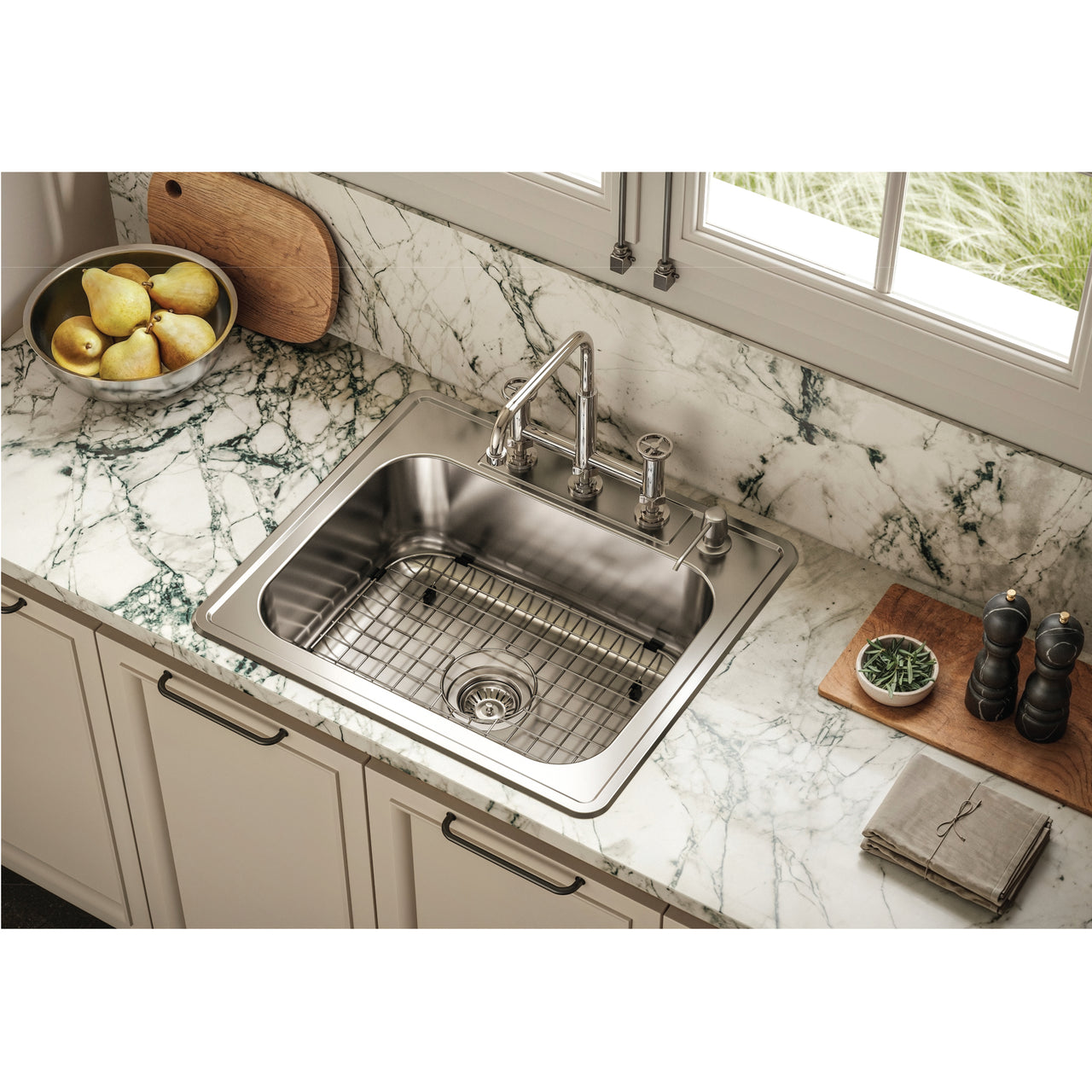 Houzer Glowtone 25 inch Stainless Steel Drop-in Topmount Single Bowl Deep Kitchen Sink