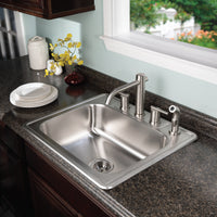 Thumbnail for Houzer Glowtone 25 inch Stainless Steel Drop-in Topmount Single Bowl Deep Kitchen Sink