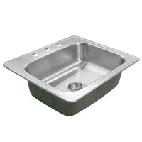 Thumbnail for Houzer Glowtone 25 inch Stainless Steel Drop-in Topmount Single Bowl Deep Kitchen Sink with Strainer