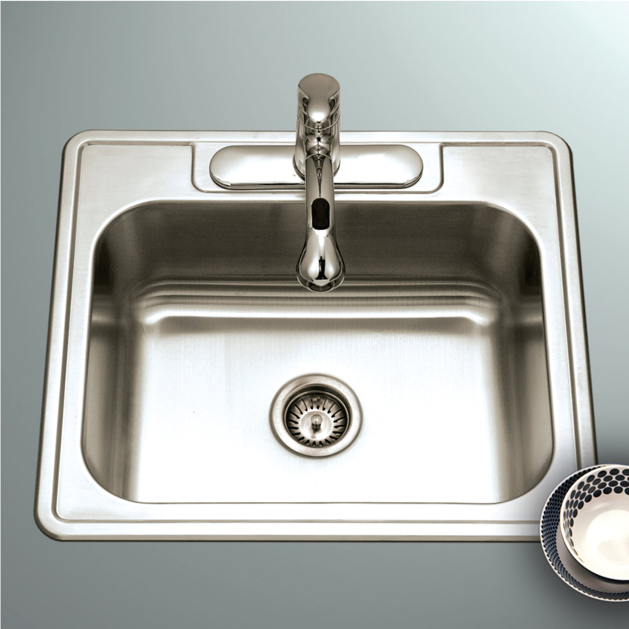 Houzer Glowtone 25 inch Stainless Steel Drop-in Topmount Single Bowl Deep Kitchen Sink with Strainer