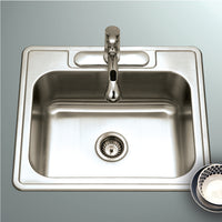 Thumbnail for Houzer Glowtone 25 inch Stainless Steel Drop-in Topmount Single Bowl Deep Kitchen Sink