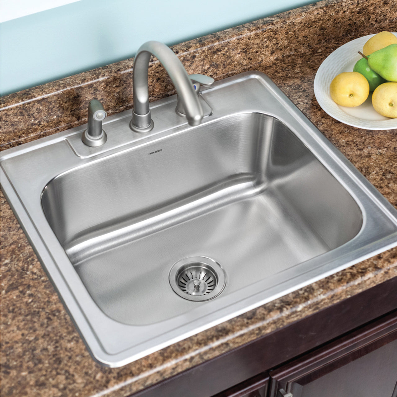 Houzer Glowtone 25 inch Stainless Steel Drop-in Topmount Single Bowl Deep Kitchen Sink