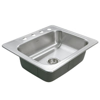 Thumbnail for Houzer Glowtone 25 inch Stainless Steel Drop-in Topmount Single Bowl Deep Kitchen Sink with Strainer