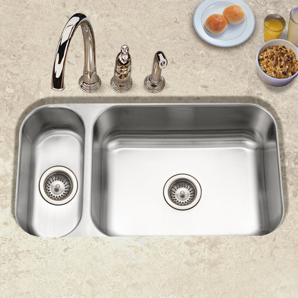 Houzer Elite 31 inch Stainless Steel Undermount 80/20 Small Left Double Bowl Kitchen Sink with Strainer & Grids