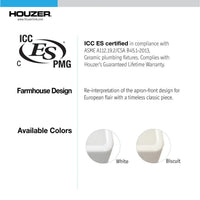 Thumbnail for Houzer Platus White Fireclay Apron Front Farmhouse Single Bowl Kitchen Sink with Basket Strainer and Basin Grid Included