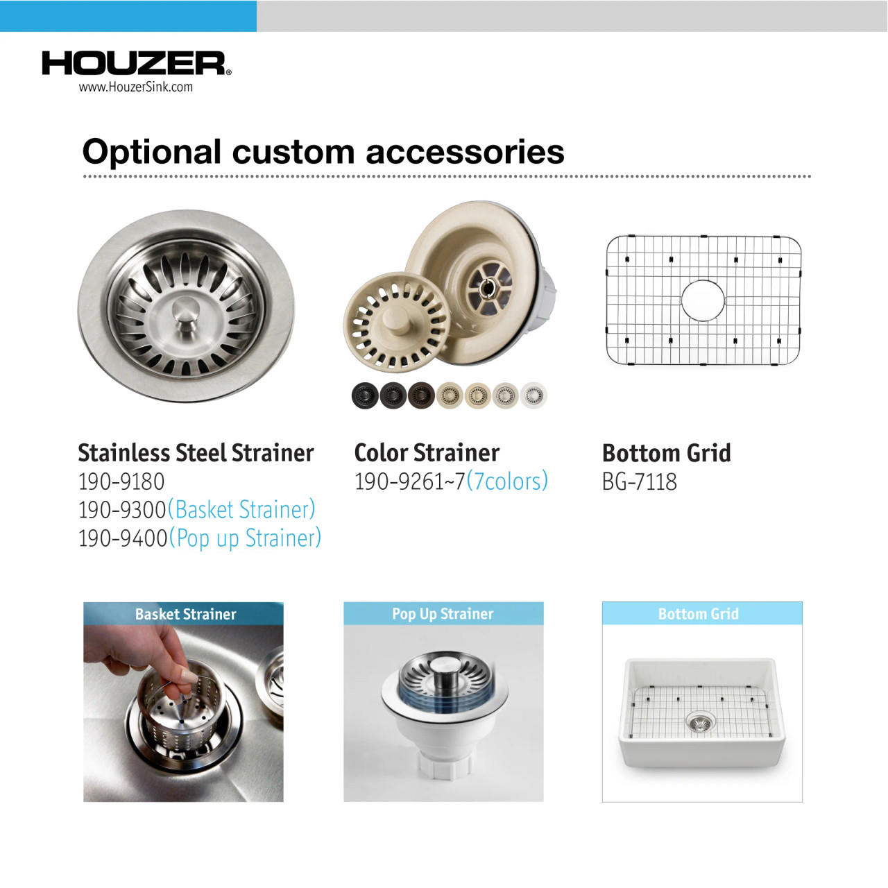 Houzer Platus White Fireclay Apron Front Farmhouse Single Bowl Kitchen Sink with Basket Strainer and Basin Grid Included