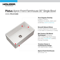 Thumbnail for Houzer Platus White Fireclay Apron Front Farmhouse Single Bowl Kitchen Sink