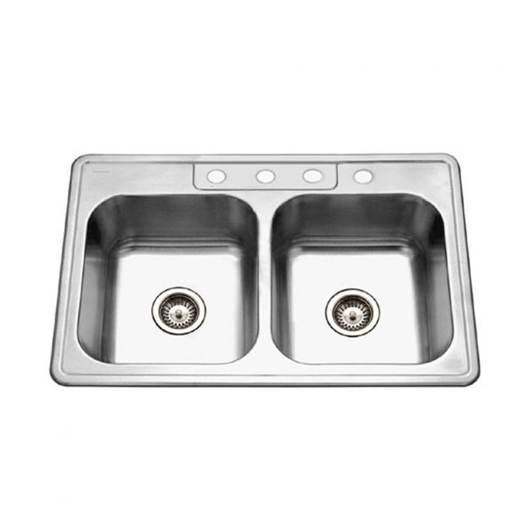 Houzer Glowtone 33" Stainless Steel Drop-in Topmount 50/50 Double Bowl Deep Kitchen Sink