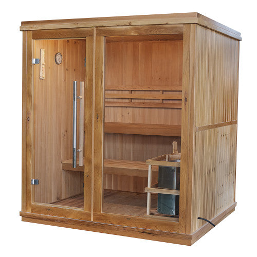 SunRay Charleston 4-Person Indoor Traditional Sauna Double Bench with 6kW Harvia Heater
