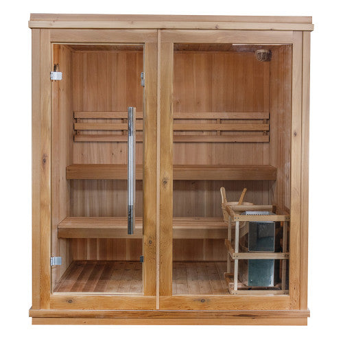 SunRay Charleston 4-Person Indoor Traditional Sauna Double Bench with 6kW Harvia Heater