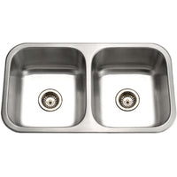 Thumbnail for Houzer Elite 31 inch Stainless Steel Undermount 50/50 Double Bowl Kitchen Sink with Strainer & Grid