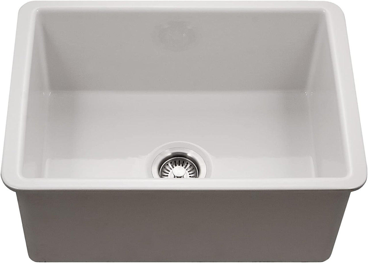 Houzer Platus White Fireclay Undermount Single Bowl Kitchen Sink