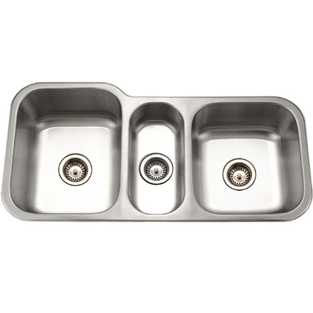 Houzer Medallion 40 inch Stainless Steel Undermount Triple Bowl Kitchen Sink with Strainers & Grids