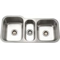 Thumbnail for Houzer Medallion 40 inch Stainless Steel Undermount Triple Bowl Kitchen Sink with Strainers & Grids