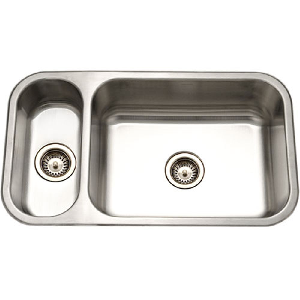 Houzer Elite 31 inch Stainless Steel Undermount 80/20 Small Left Double Bowl Kitchen Sink with Strainer & Grids