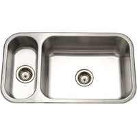 Thumbnail for Houzer Elite 31 inch Stainless Steel Undermount 80/20 Small Left Double Bowl Kitchen Sink with Strainer & Grids