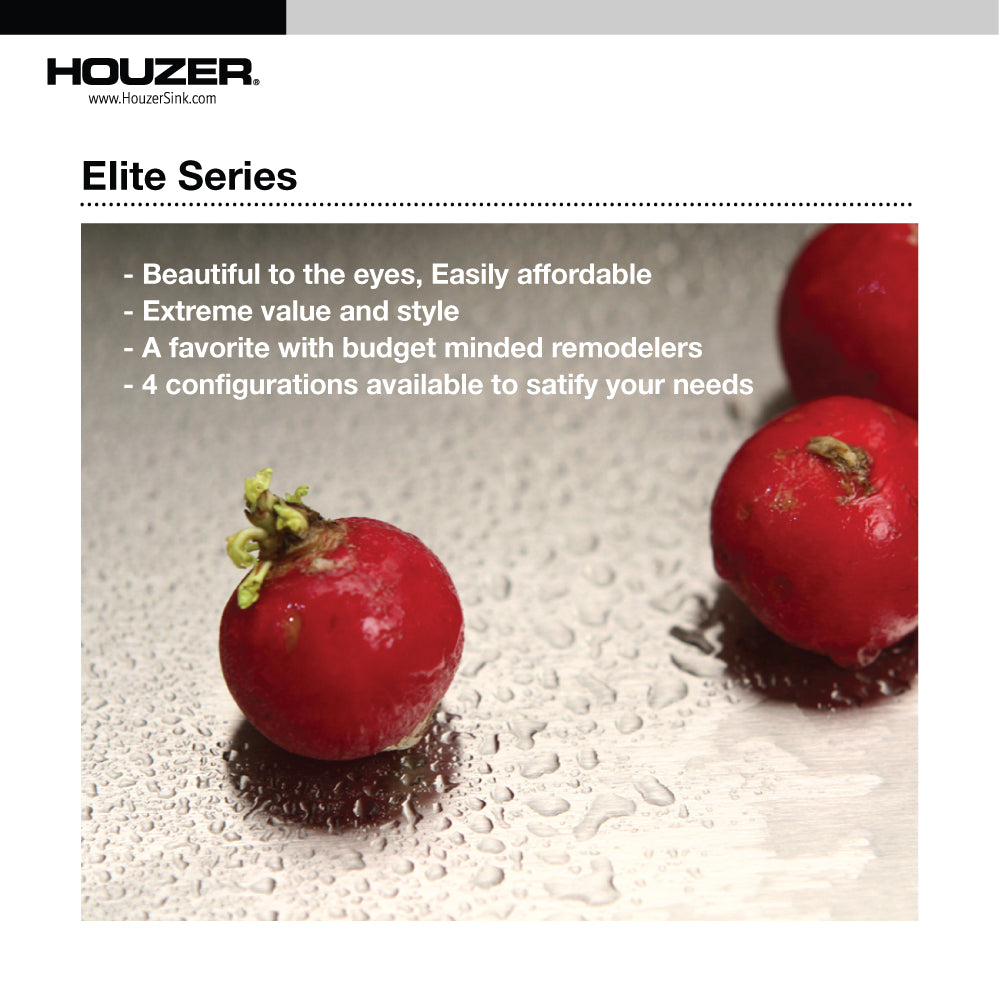 Houzer Elite 31 inch Stainless Steel Undermount 80/20 Small Left Double Bowl Kitchen Sink with Strainer & Grids