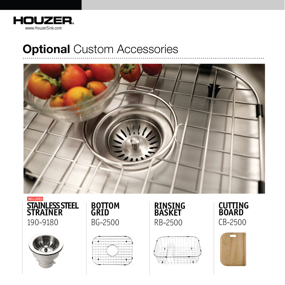 Houzer Elite 24 inch Stainless Steel Undermount Single Bowl Kitchen Sink, Nested 20-Pack