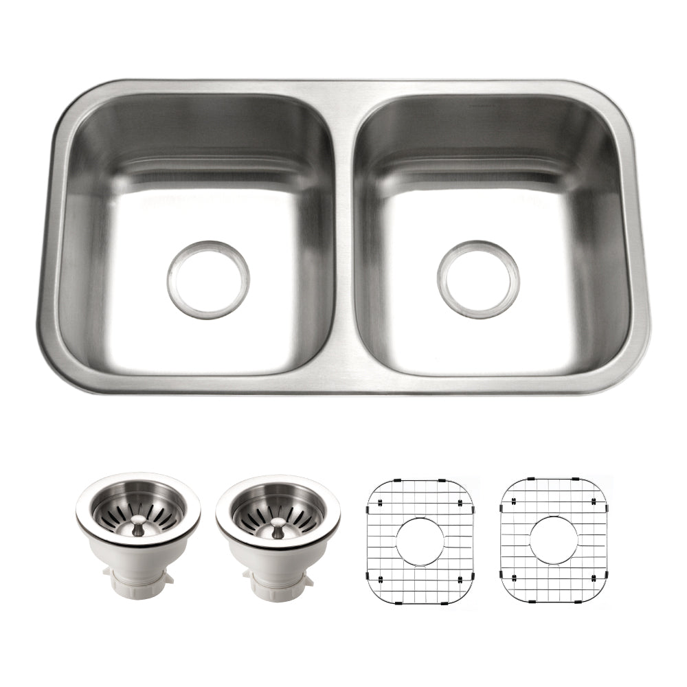 Houzer Elite 31 inch Stainless Steel Undermount 50/50 Double Bowl Kitchen Sink, Nested 20-Pack
