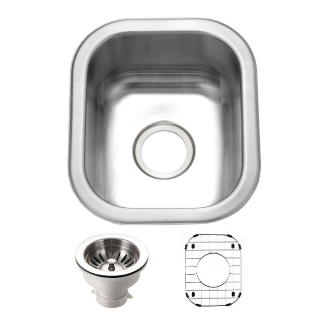 Houzer Club 13 inch Stainless Steel Undermount Small Bar and Prep Sink with Strainer & Bottom Grid