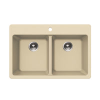 Thumbnail for Houzer Quartztone 33 inch Granite Composite Drop-in Topmount 50/50 Double Bowl Kitchen Sink