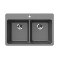 Thumbnail for Houzer Quartztone 33 inch Granite Composite Drop-in Topmount 50/50 Double Bowl Kitchen Sink