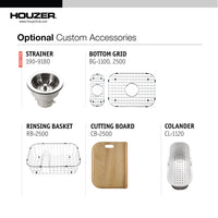 Thumbnail for Houzer Elite 31 inch Stainless Steel Undermount 80/20 Small Left Double Bowl Kitchen Sink with Strainer & Grids