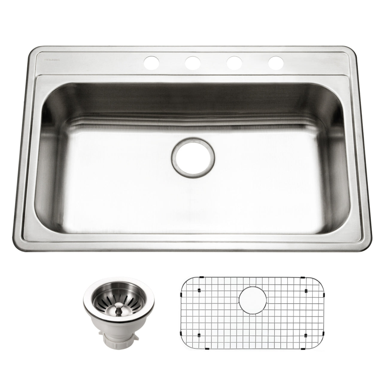 Houzer Premier 33 inch Stainless Steel Drop-in Topmount Single Bowl Kitchen Sink with Strainer & Grid