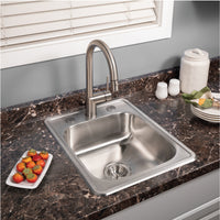 Thumbnail for Houzer Glowtone ADA Compliant 17 inch Stainless Steel Drop-in Topmount 3-hole Large Bar and Prep Sink